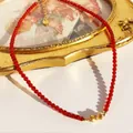 Red agate beaded necklace with gold bow clasp and 6cm extension chain vintage style - Red Agate Bowknot Necklace (42cm+6cm)