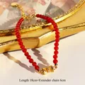 Red agate beaded bracelet with gold bow charm, length 18cm plus 6cm extension chain - Red Agate Bowknot Bracelet (18cm+6cm)