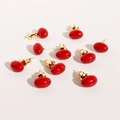 Exquisite cherry red enamel stud earrings with gold finish, minimalist oval red jewelry - Red