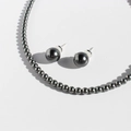 Elegante Tahiti-stijl set met ronde zwarte parelketting en bijpassende oorbellen - Oorknopjesstijl (925 Zilveren Pin)