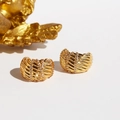 Gold plated wavy textured hoop earrings with three rows of micro-pave white zircons - Gold