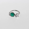 Anello regolabile argento con zircone agata verde e pietra preziosa ovale bianca - Anello d'Argento