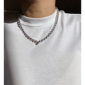 Grey pearl choker necklace with a central silver metallic bead detail for women - Light Gray