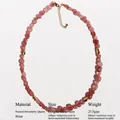 Collana di perle in quarzo fragola naturale con catena regolabile in ottone dorato - Quarzo rosa