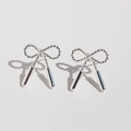 Polished silver bow stud earrings with twisted texture and cylindrical metal charms - Silver