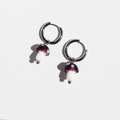 Orecchini a cerchio in argento con ciondoli a fungo in vetro viola e pois - Tono Argento + Viola
