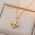 Gouden kruisketting met hol bloemdessin en sprankelende zirkoon-inlays voor dames - Opengewerkte Kruis Zirkonia Hanger Ketting (X3881)