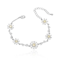 Daisy flower bracelet with emerald center and cubic zirconia petals on white background - Silver Metal with Yellow Rhinestone
