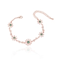 Elegant rose gold daisy bracelet with green gemstones and sparkling cubic zirconia crystals - Rose Gold Metal with Green Rhinestone