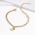 Minimalist gold titanium steel bracelet with asymmetric paperclip chain and metal bead - Gold