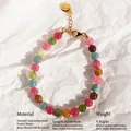 Bracciale in tormalina naturale da 6 mm con catena regolabile placcata oro e ciondolo - Braccialetto Perline Tonde 6mm