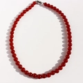 Handcrafted red agate beaded necklace featuring translucent round beads and a silver clasp - 8mm Red