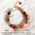 Bracelet en tourmaline naturelle arc-en-ciel avec perles de 10mm et laiton doré - Bracelet de perles 10mm