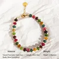 Bracciale in tormalina naturale arcobaleno con componenti in ottone placcato oro - Braccialetto Perline Ingranaggio 6mm