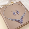 Purple marquise gemstone jewelry set with necklace and earrings on gold metal box - Purple Gemstone Jewelry Set (PJ--10)