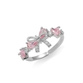 Détail d'une bague nœud argentée avec zircone rose et anneau ajustable ouvert - Bague Couleur Acier (J0805-2)