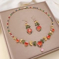 Luxury gold jewelry set with colorful heart-shaped red gems and teardrop stones - Red Heart Leaf Style (PJ---34)