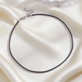 Minimalist black velvet choker necklace with adjustable silver lobster clasp and chain - Minimalist Black Style (X2211) / Black