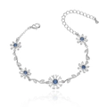 Daisy flower bracelet with blue zircon stones and silver-tone chain for women - Silver Metal with Blue Rhinestone