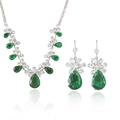 Elegant emerald green zircon necklace and snowflake earrings jewelry set with teardrop gems - Emerald Green Water Drop Gemstone Set (PJ--55)