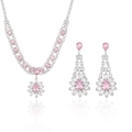 Elegante set di gioielli con cristalli rosa, collana floreale e orecchini a goccia - Set di Gioielli Rosa (PJ--74)