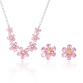 Roze zirkoon bloemen sieradenset met fonkelende kristallen ketting en bijpassende oorknopjes - Roze Bloem Ketting en Oorbellen Set (PJ--78)