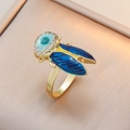 Goldener Zikadenring mit Evil-Eye-Emaille-Design und Kristallbesatz für Damen - Zikadenform (J0165-1) / Blau