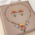 Elegant gold butterfly jewelry set with colorful zirconia stones and tassel droplets - Multicolor Butterfly Waterdrop Style (PJ-17)