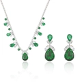 Elegant emerald green pear-cut zircon jewelry set with necklace and drop earrings - Pear Cut Emerald Zirconia Necklace And Earrings Jewelry (PJ--64)