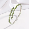 Detail of adjustable stainless steel bangle with green rhinestone pavé and silver finish - Silver Base Grass Green Zirconia (TT0253)