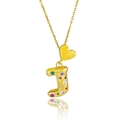 Détail du pendentif cœur doré et de la lettre J ornée de cristaux multicolores - Style Lettre J (X4058 J)