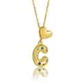 Detailed close-up of gold pendant necklace with heart and letter C set with colorful zircons - Letter C Style (X4066 C)