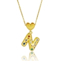 Gros plan du pendentif lettre N doré orné de pierres de zircone multicolores - Style Lettre N (X4054 N)