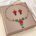 Elegant gold-tone jewelry set with red zircon flower necklace and matching earrings - Multicolor Floral Luxury Style (PJ-14) / Gold