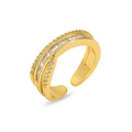 Anello regolabile in oro da donna con tre strati di zirconi su sfondo bianco puro - Stile Pietra Rettangolare a Triplo Strato (J0848)