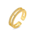 Anello a doppia fila placcato in oro stile francese con cristalli e fascia regolabile - Stile Pavé di Strass a Doppio Strato (J0847)