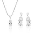 Elegantes silberfarbenes Schmuckset mit Zirkonia-Halskette und Ohrringen im Smaragdschliff - Halskette Ohrringe Set(PJ--83)
