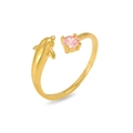 Detailansicht goldener offener Ring mit rosa Zirkon und glattem Delphin-Design - Rosa Zirkonia Delfin-Stil (J0871)