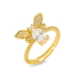 Detailansicht eines goldenen Schleifenrings mit Zirkonia und gedrehtem Design - Geflochtener Schmetterlings-Stil (J0868)