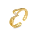 Dettaglio dell'anello regolabile in oro con zirconi micro-pave e perla centrale - Stile perla a onde incrociate (J0829)