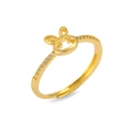 Dettaglio macro di anello dorato regolabile con design a testa di coniglio e zirconi lucidi - Stile coniglio in zircone cavo (J0826)