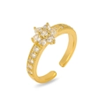 Gold adjustable floral open ring with sparkling crystal zircon pavé setting - Gold Pave Flower Style (J0885)