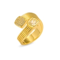 Detail of gold wrap ring featuring multi-row band and square pave zircon settings - Square Combination Full Diamond Style (J0900)