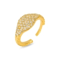 Verstellbarer französischer Goldring mit Zirkoniasteinen und Spiralstruktur im Hauptbild - Voll Diamant Mikro-Set Dreidimensionaler Spiral-Stil (J0898)