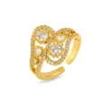 Verstellbarer vergoldeter Ring mit funkelndem Zirkonia Blumencluster Design - Stromlinienförmiges Verflochtenes Blumencluster-Stil (J0897)