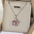 Rotating five-petal flower necklace with red zircon crystals in a premium gift box - Bauhinia Pendant Necklace (X1310) / Steel Red