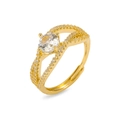 Détail de la bague goutte dorée avec pavé de pierres et sertissage de zircon à quatre griffes - Style Rond Croisé (J0931)