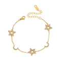 Goldenes Edelstahl-Armband mit Stern- und Mondanhängern und funkelnden Kristallsteinen - Stern Mond Anhänger Stil (TT0969-五角星手链-1)