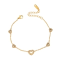 Bracelet élégant en acier titane doré pour femme avec cinq breloques cœurs en zircone - Style Cœur Évidé (TT0968-Bracelet Cœur-1)