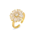 Macro view of gold flower ring with pear-cut crystals and adjustable open band - Eight Petal Pear-Cut Gemstone Flower Cluster Ring (J1043)
